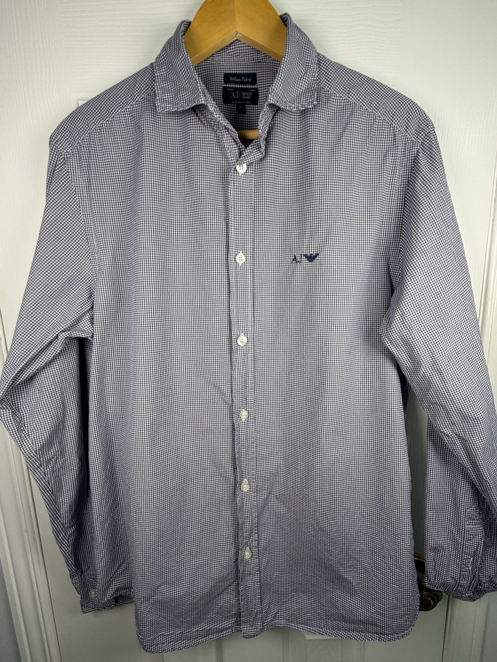 Armani Jeans Men's XL Blue Micro Check Shirt 100% Cotton AJ Logo Smart Casual